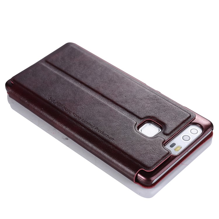 SULADA Dual Window View Leather Flip Smart Case for Huawei P9 - Wine Red-4
