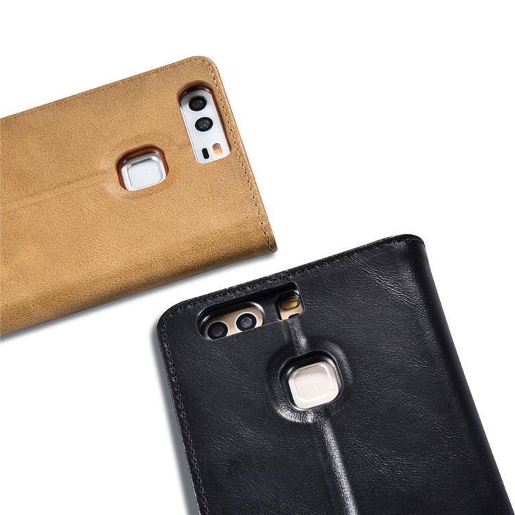 XOOMZ Auto-absorbed Genuine Leather Wallet Stand Cell Phone Case for Huawei P9 Plus - Black-2