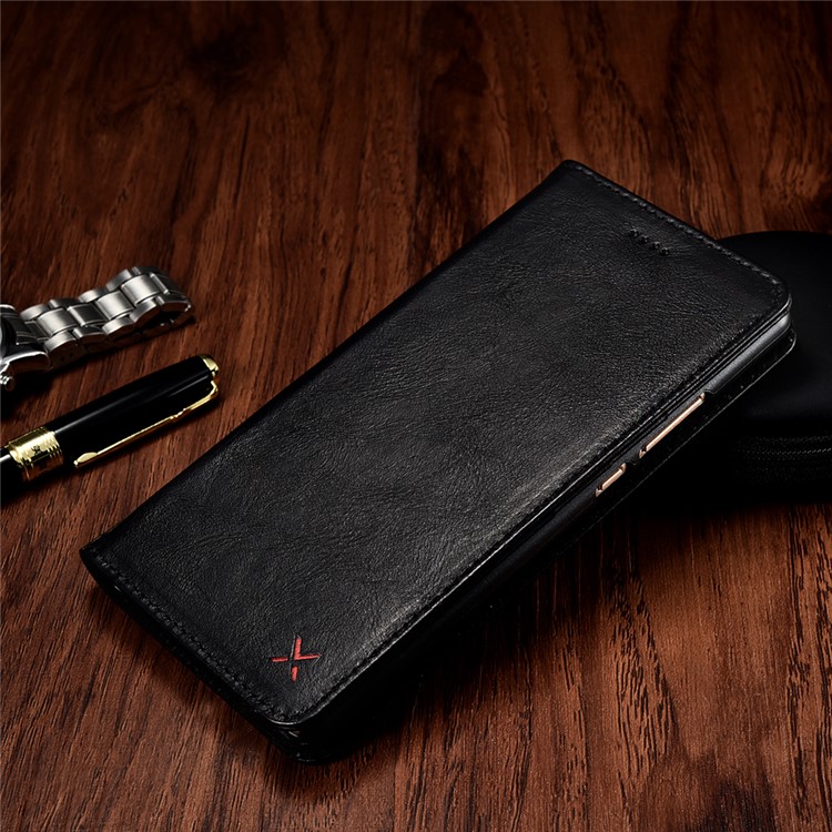 XOOMZ Auto-absorbed Genuine Leather Wallet Stand Cell Phone Case for Huawei P9 Plus - Black-3