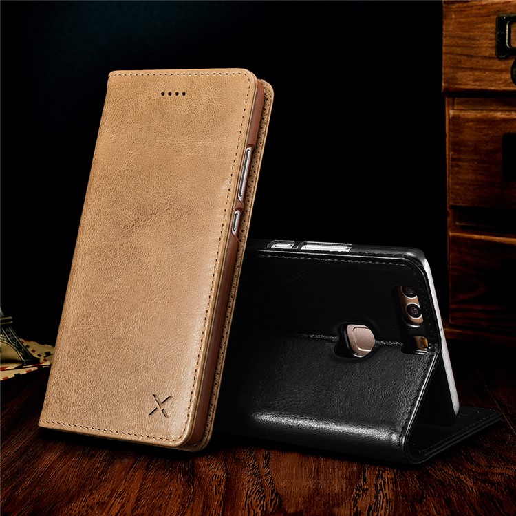 XOOMZ Auto-absorbed Genuine Leather Wallet Stand Cell Phone Case for Huawei P9 Plus - Black-4