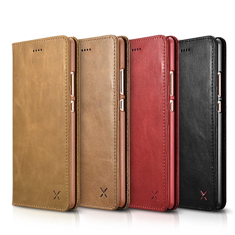 XOOMZ Auto-absorbed Genuine Leather Wallet Stand Cell Phone Case for Huawei P9 Plus - Black-6