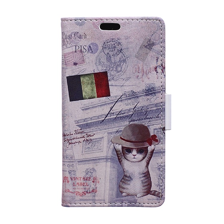 Patterned Leather Wallet Phone Case for Huawei Mate 9 Pro/Porsche Design - Cat and French Flag-1