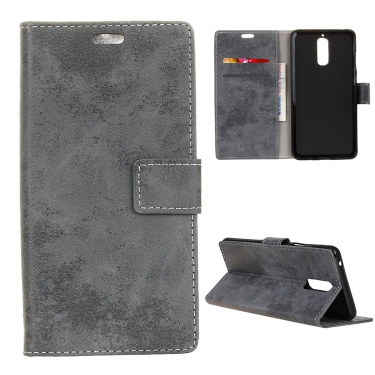 Retro Style Wallet Stand Leather Phone Case for Huawei Mate 9 Pro/ Porsche Design - Grey-1