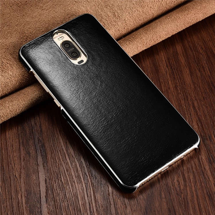 XOOMZ Plated Genuine Leather Skin PC Hard Phone Case for Huawei Mate 9 Pro / Mate 9 Porsche Design - Black-3