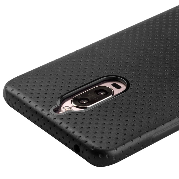 QIALINO Mesh Design Genuine Leather Coated PC Cell Phone Case for Huawei Mate 9 Pro / Mate 9 Porsche Design - Black-4