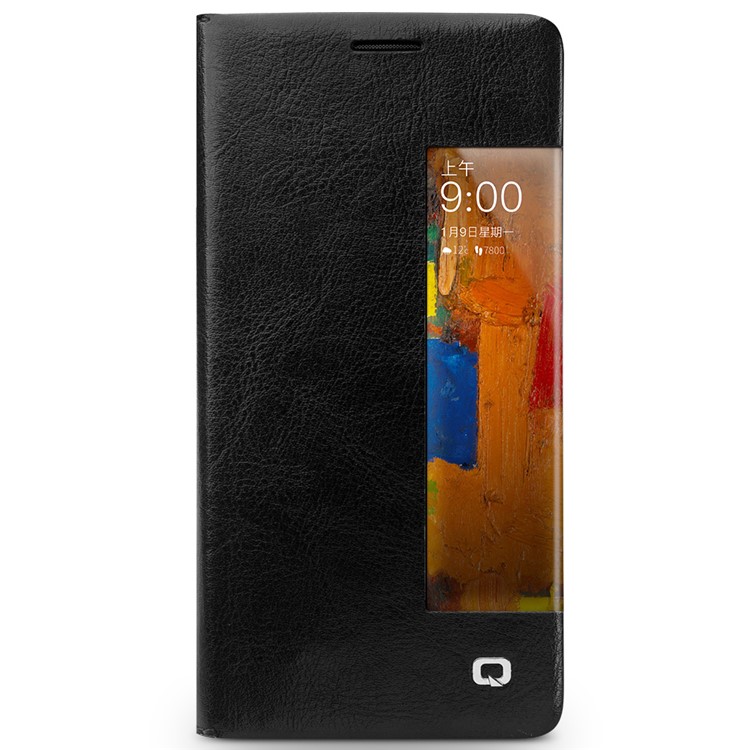 QIALINO View Window Genuine Leather Smart Casing for Huawei Mate 9 Pro / Mate 9 Porsche Design - Black-2