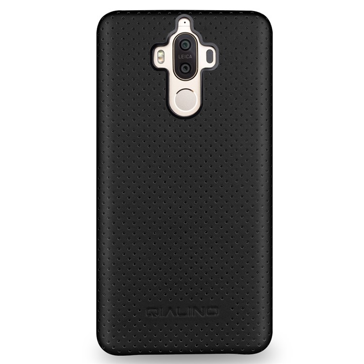 QIALINO Mesh Holes Genuine Leather Skin PC Phone Case for Huawei Mate 9 - Black-3