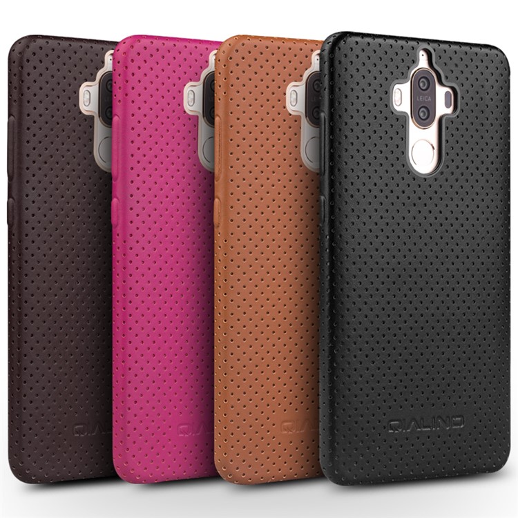 QIALINO Mesh Holes Genuine Leather Skin PC Phone Case for Huawei Mate 9 - Black-5