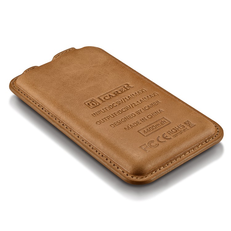 ICARER Genuine Leather Portable Power Bank 4400mAh External Battery for iPhone iPad Samsung - Brown-12