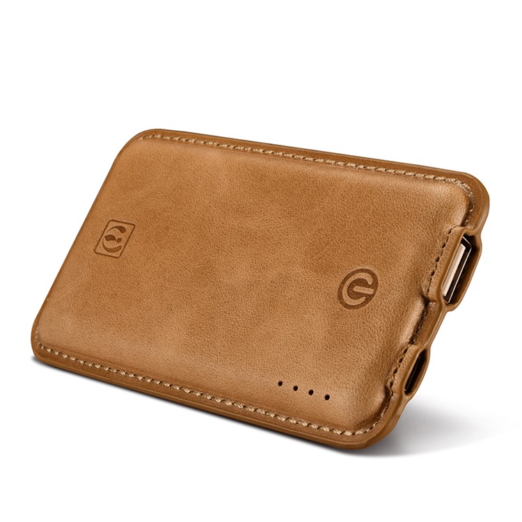 ICARER Genuine Leather Portable Power Bank 4400mAh External Battery for iPhone iPad Samsung - Brown-13