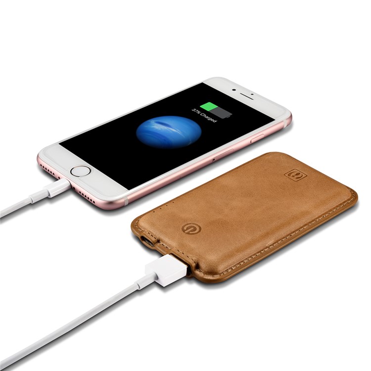 ICARER Genuine Leather Portable Power Bank 4400mAh External Battery for iPhone iPad Samsung - Brown-14
