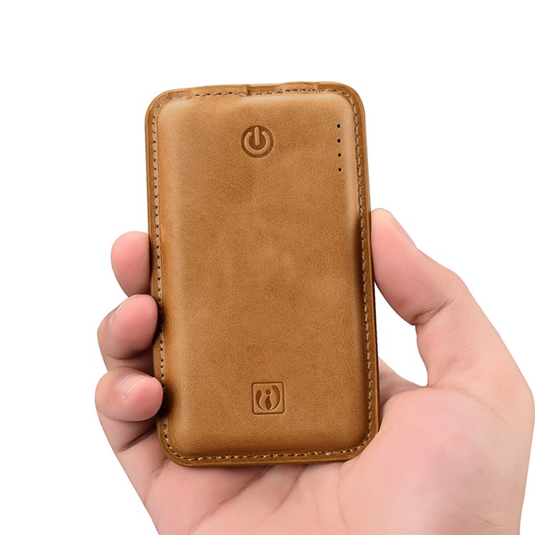 ICARER Genuine Leather Portable Power Bank 4400mAh External Battery for iPhone iPad Samsung - Brown-15
