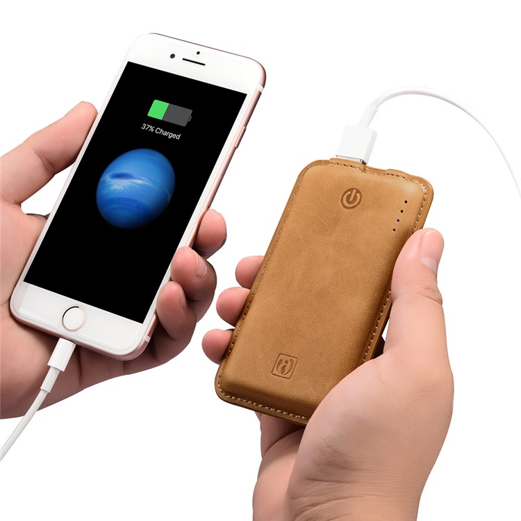 ICARER Genuine Leather Portable Power Bank 4400mAh External Battery for iPhone iPad Samsung - Brown-16