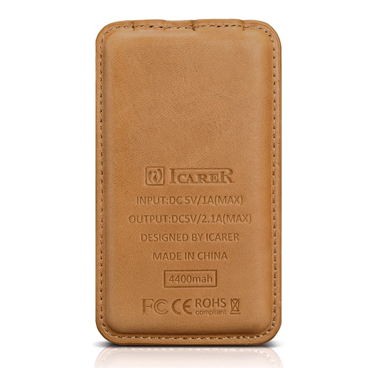ICARER Genuine Leather Portable Power Bank 4400mAh External Battery for iPhone iPad Samsung - Brown-3