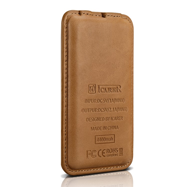 ICARER Genuine Leather Portable Power Bank 4400mAh External Battery for iPhone iPad Samsung - Brown-8