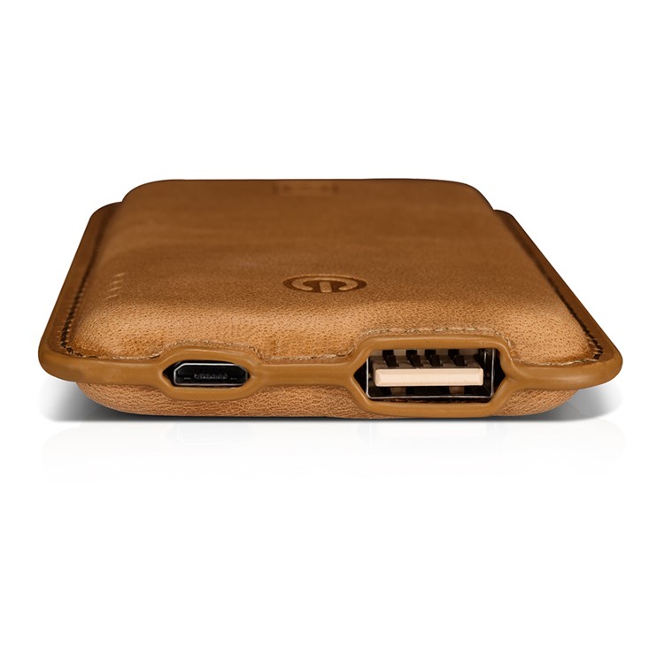 ICARER Genuine Leather Portable Power Bank 4400mAh External Battery for iPhone iPad Samsung - Brown-9