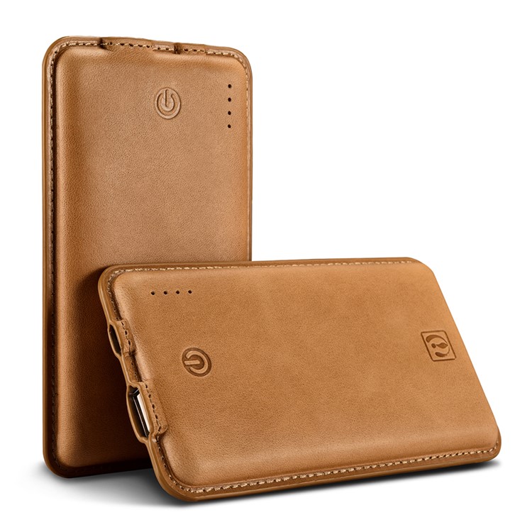 ICARER Genuine Leather Shell Portable Power Bank 8000mAh for iPhone iPad Samsung - Brown-1
