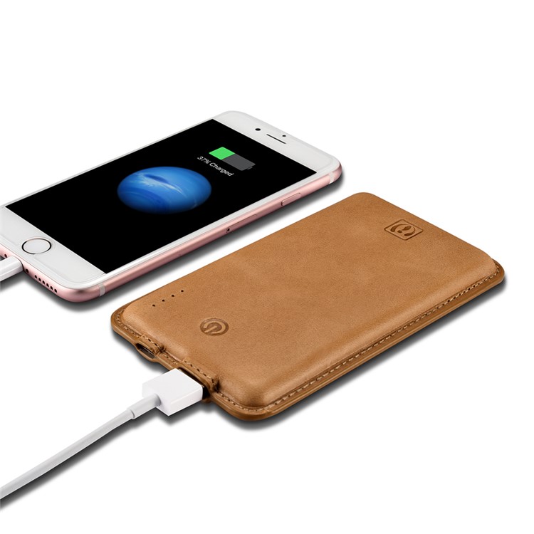 ICARER Genuine Leather Shell Portable Power Bank 8000mAh for iPhone iPad Samsung - Brown-12