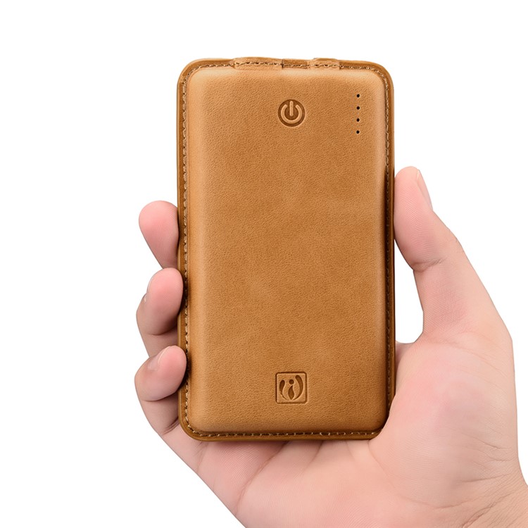 ICARER Genuine Leather Shell Portable Power Bank 8000mAh for iPhone iPad Samsung - Brown-13