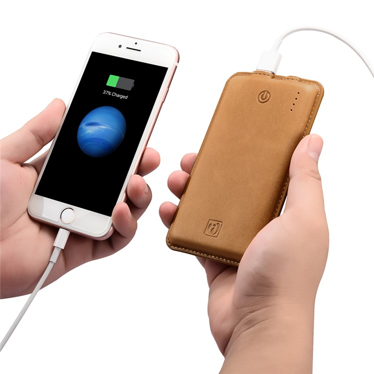 ICARER Genuine Leather Shell Portable Power Bank 8000mAh for iPhone iPad Samsung - Brown-14