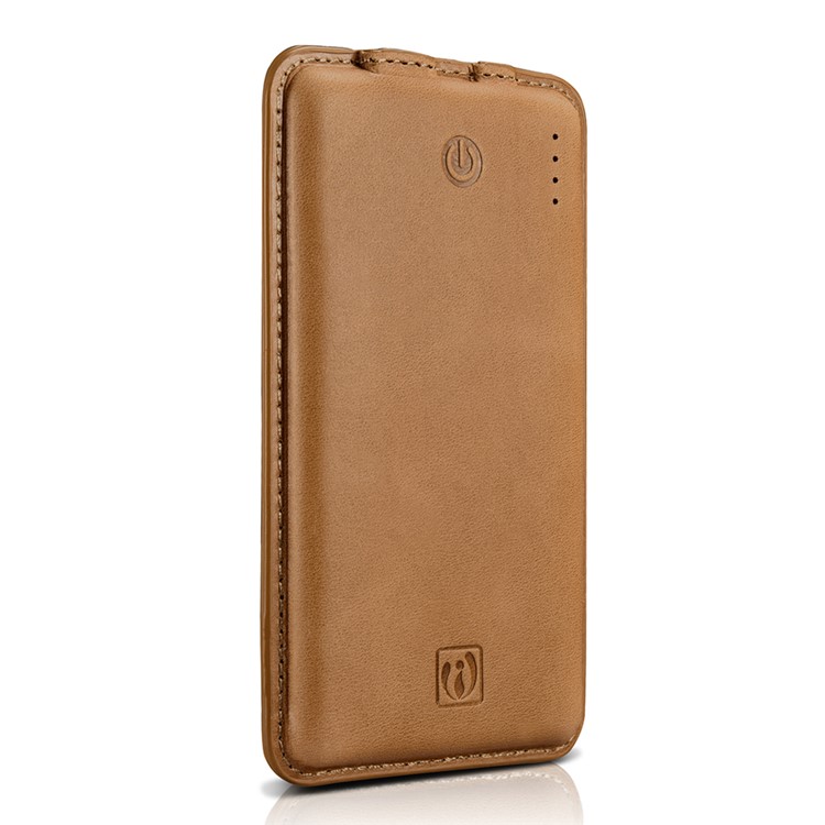 ICARER Genuine Leather Shell Portable Power Bank 8000mAh for iPhone iPad Samsung - Brown-5