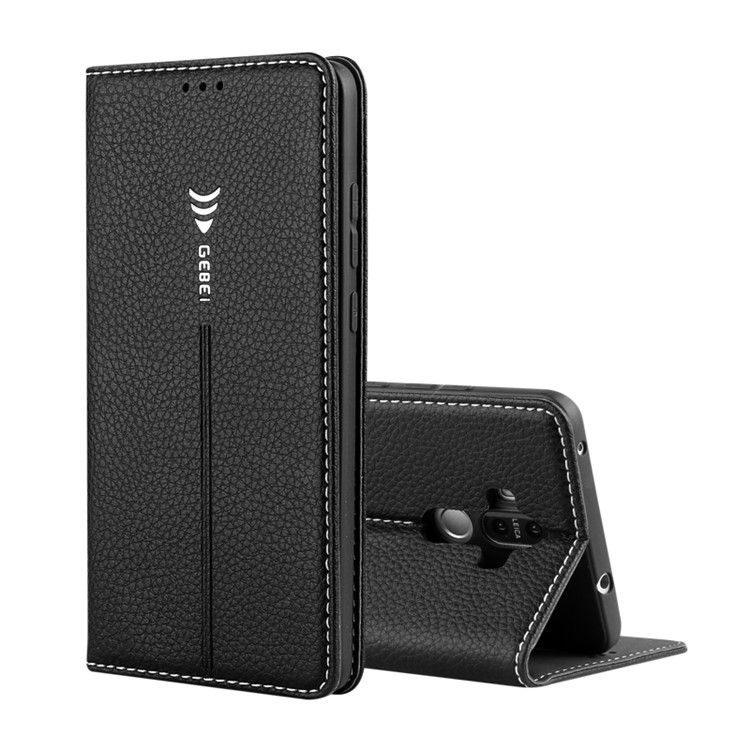 GEBEI Litchi Texture Card Holder Leather Stand Phone Case for Huawei Mate 9 - Black-1