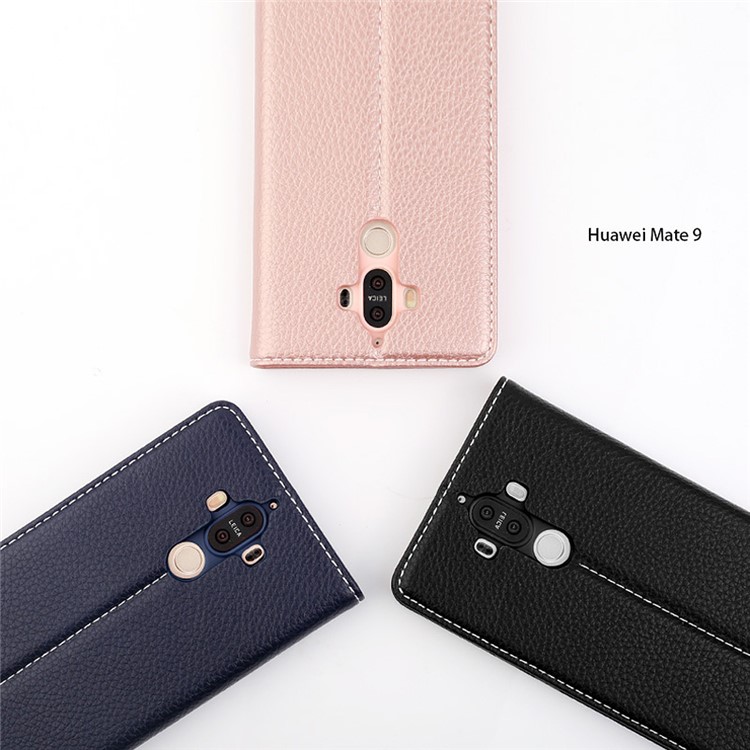 GEBEI Litchi Texture Card Holder Leather Stand Phone Case for Huawei Mate 9 - Black-5