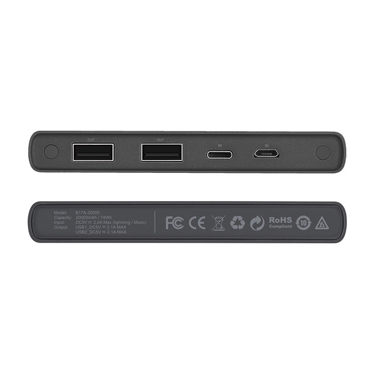 HOCO Checker Power Bank 20000mAh Dual USB Charger for iPhone Samsung Huawei Etc (B17A-20000) - Grey-4
