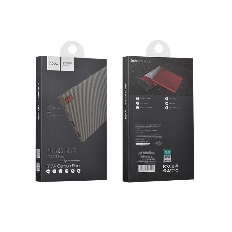 HOCO Checker Power Bank 20000mAh Dual USB Charger for iPhone Samsung Huawei Etc (B17A-20000) - Grey-7
