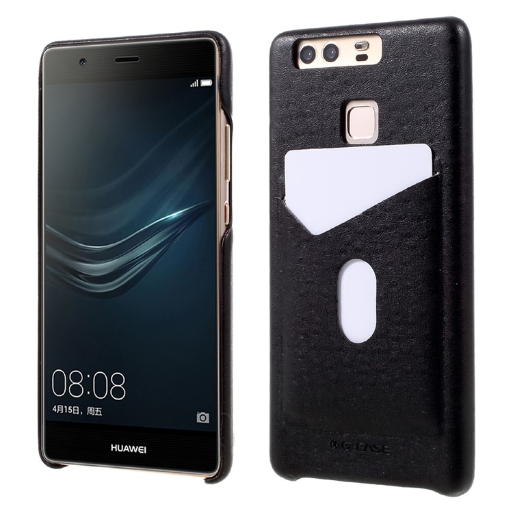 G-CASE Card Holder Phone Casing for Huawei P9 (Ostrich Texture PU Leather + PC) - Black-1