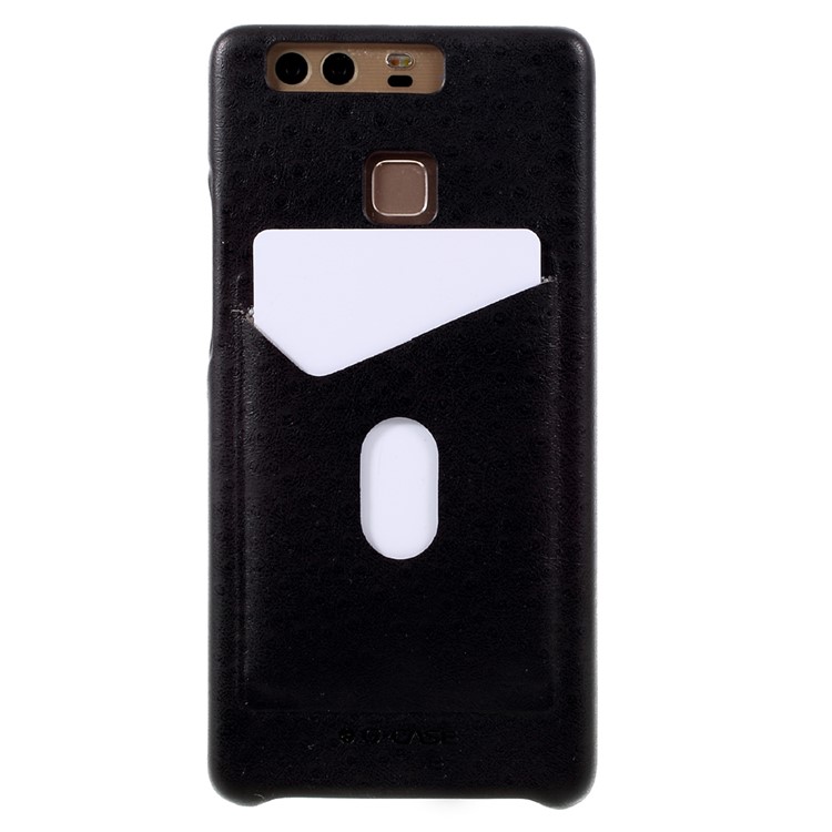 G-CASE Card Holder Phone Casing for Huawei P9 (Ostrich Texture PU Leather + PC) - Black-2