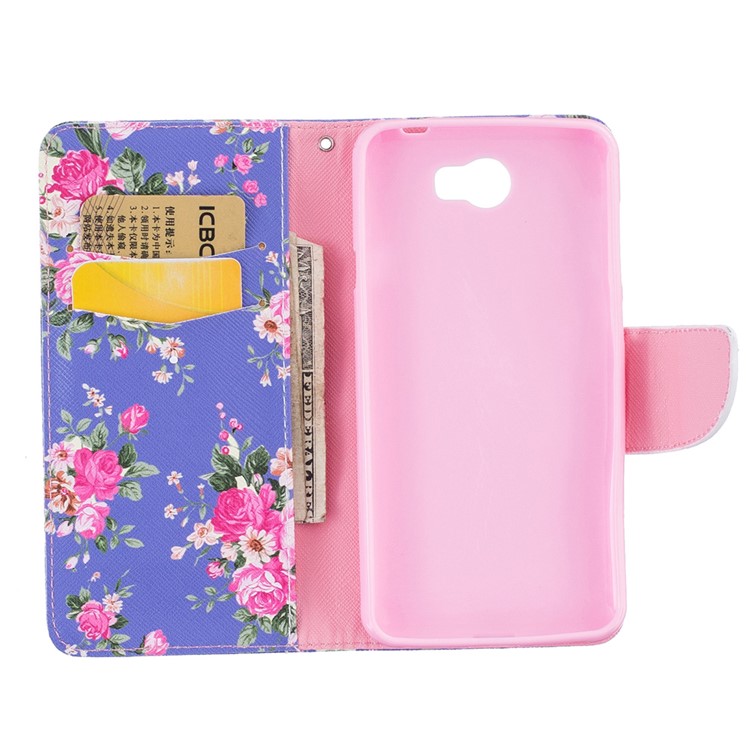 For Huawei Y5II / Y5 II / Honor 5 Pattern Printing Leather Wallet Case Mobile Accessory - Peony-8