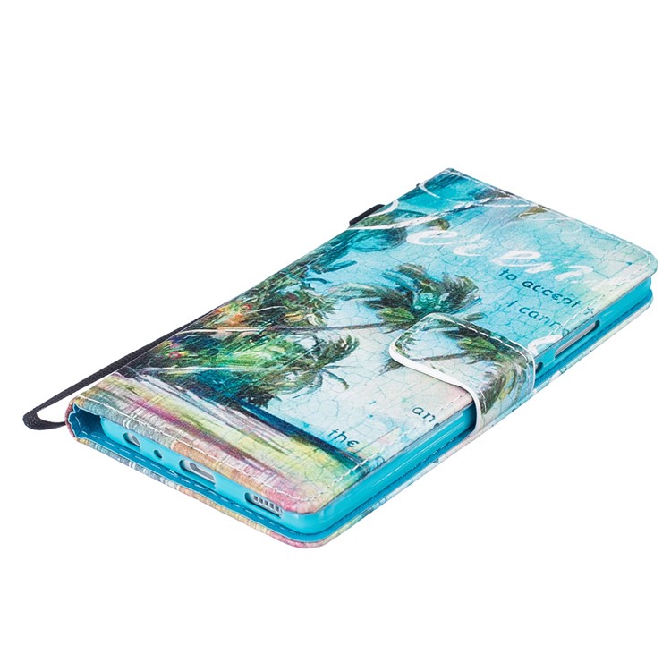 Patterned Leather Wallet Casing for Huawei P9 with Strap - Coconut Trees Seascape-4