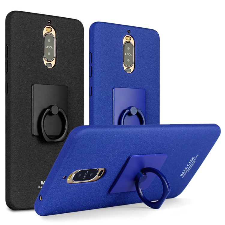 IMAK Ring Holder Matte PC Kickstand Mobile Case for Huawei Mate 9 Pro / Porsche Desgin - Black-7