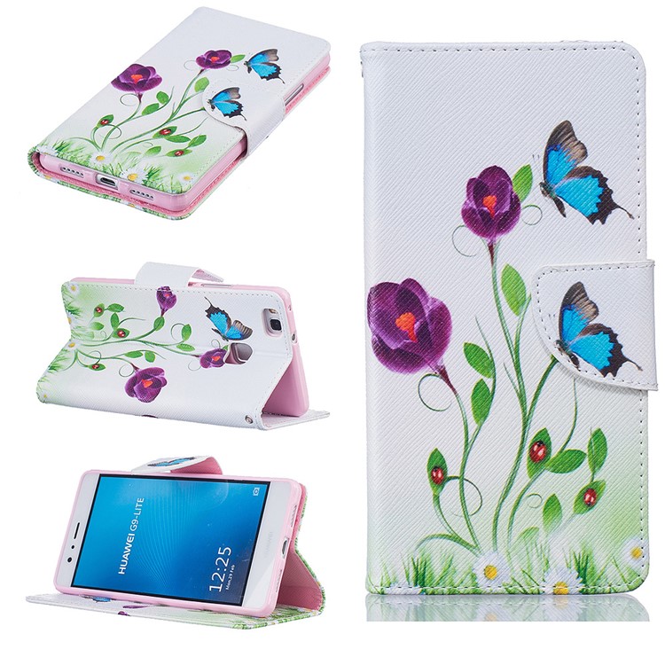 Pretty Pattern Magnetic Leather Wallet Case for Huawei P9 Lite / G9 Lite - Butterflies and Flowers-1