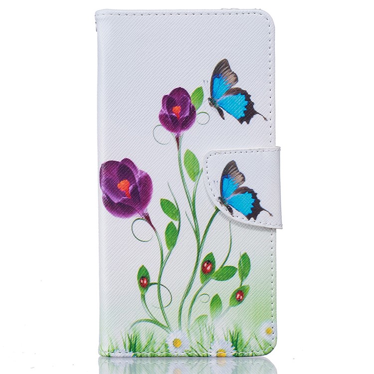 Pretty Pattern Magnetic Leather Wallet Case for Huawei P9 Lite / G9 Lite - Butterflies and Flowers-2