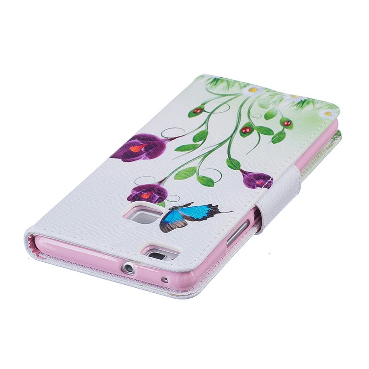 Pretty Pattern Magnetic Leather Wallet Case for Huawei P9 Lite / G9 Lite - Butterflies and Flowers-7