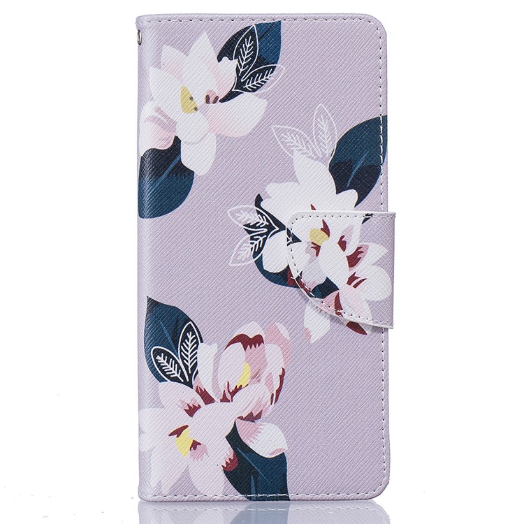 Musterdruck Brieftasche Leder Stand Case Für Huawei P9 Lite / G9 Lite - Schöne Blumen / Grau-2