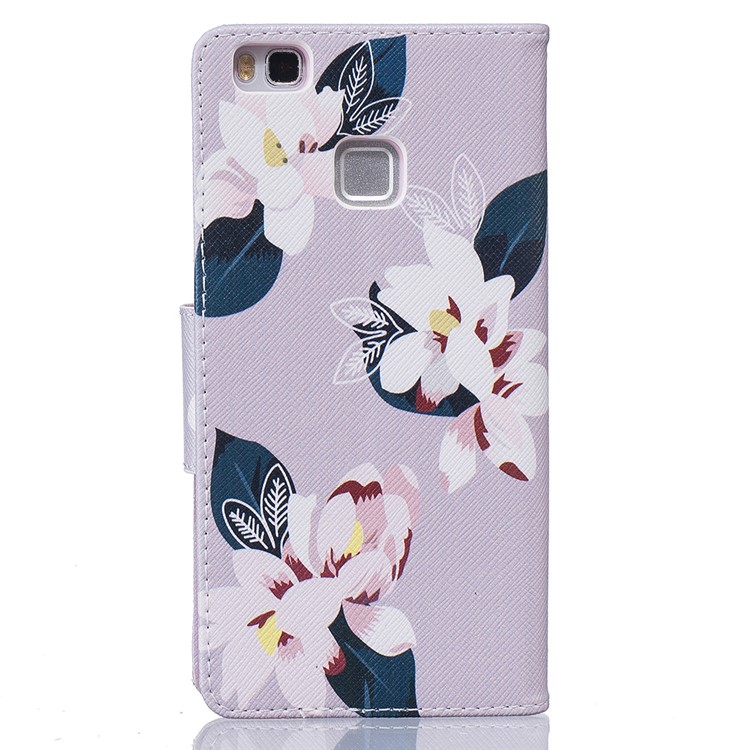 Musterdruck Brieftasche Leder Stand Case Für Huawei P9 Lite / G9 Lite - Schöne Blumen / Grau-3