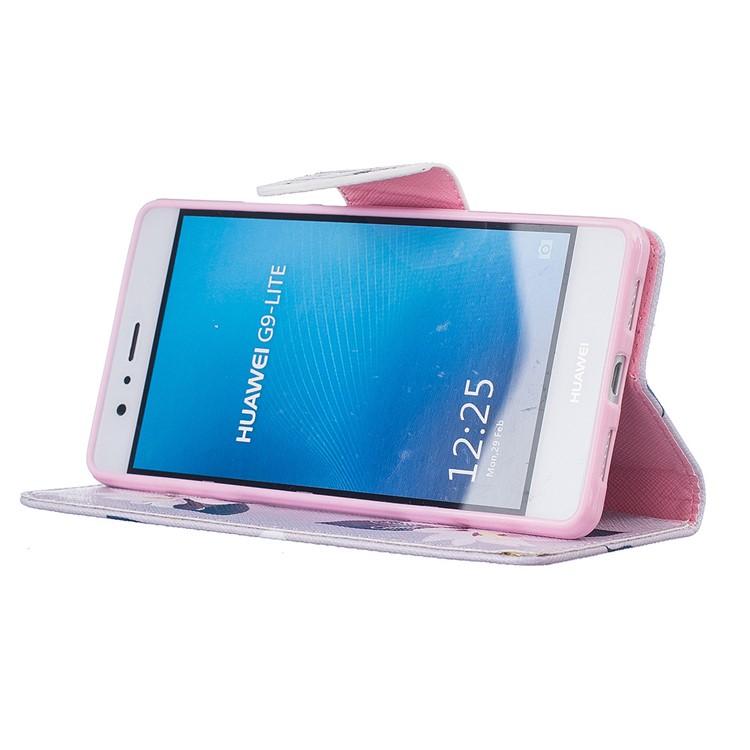 Musterdruck Brieftasche Leder Stand Case Für Huawei P9 Lite / G9 Lite - Schöne Blumen / Grau-4