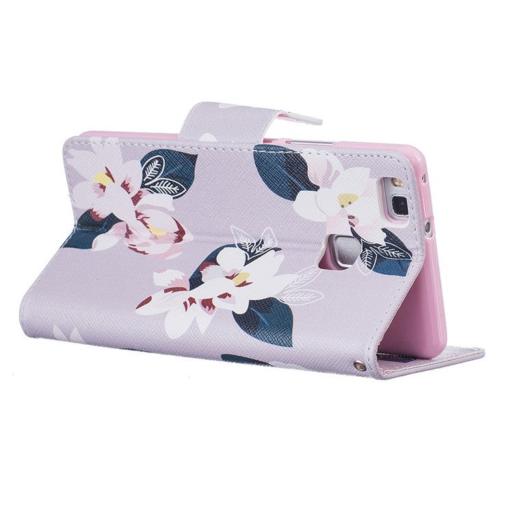 Musterdruck Brieftasche Leder Stand Case Für Huawei P9 Lite / G9 Lite - Schöne Blumen / Grau-5
