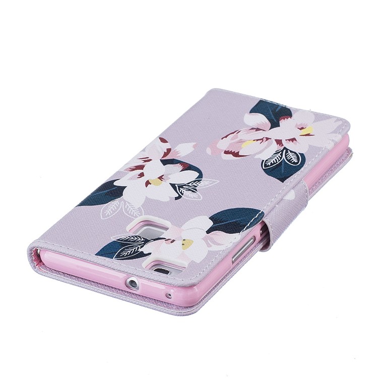Musterdruck Brieftasche Leder Stand Case Für Huawei P9 Lite / G9 Lite - Schöne Blumen / Grau-7