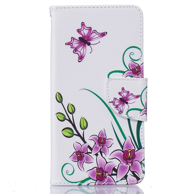 For Huawei P9 Pattern Printing Wallet Leather Mobile Phone Case - Purple Butterfly Flowers-2