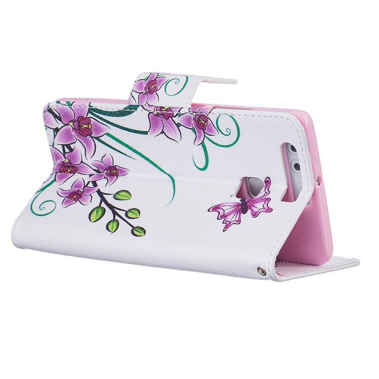 For Huawei P9 Pattern Printing Wallet Leather Mobile Phone Case - Purple Butterfly Flowers-5