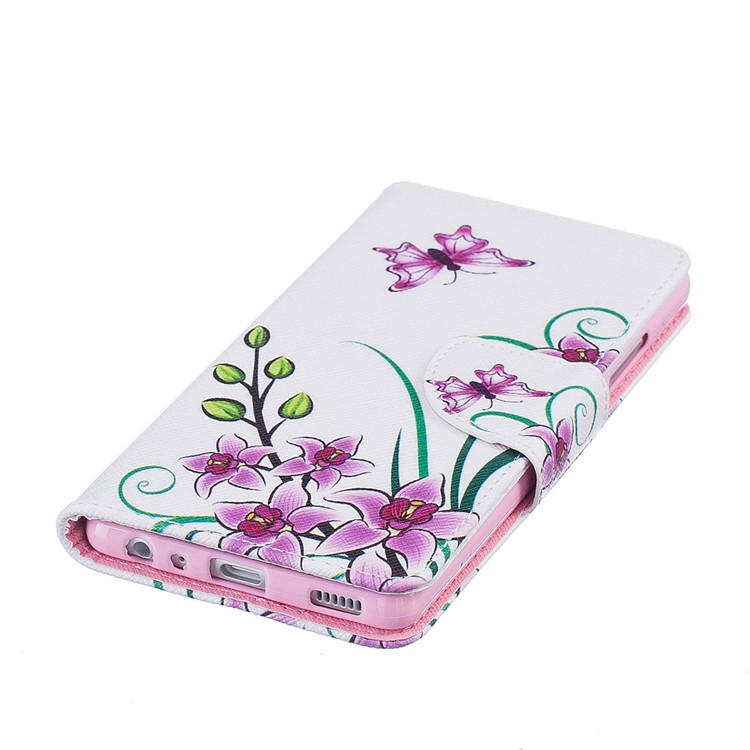 For Huawei P9 Pattern Printing Wallet Leather Mobile Phone Case - Purple Butterfly Flowers-6