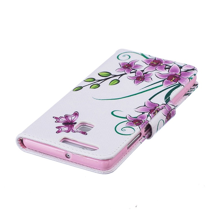For Huawei P9 Pattern Printing Wallet Leather Mobile Phone Case - Purple Butterfly Flowers-7