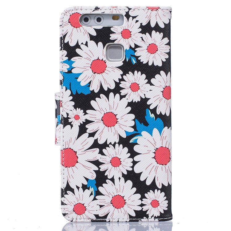 Carrinho De Carteira Padronizado Caso De Couro Para Celular PU Para Huawei P9 - Margarida Branca-3