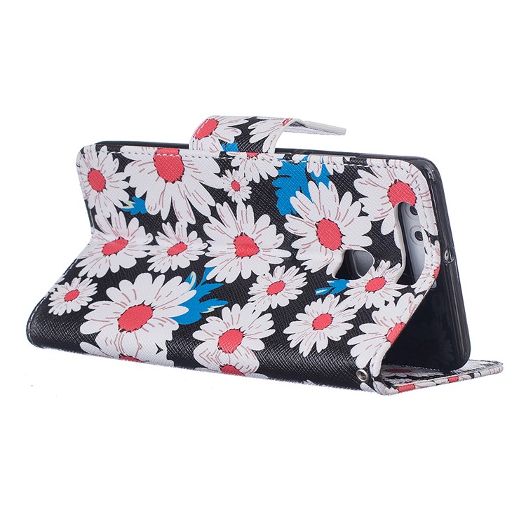 Carrinho De Carteira Padronizado Caso De Couro Para Celular PU Para Huawei P9 - Margarida Branca-4
