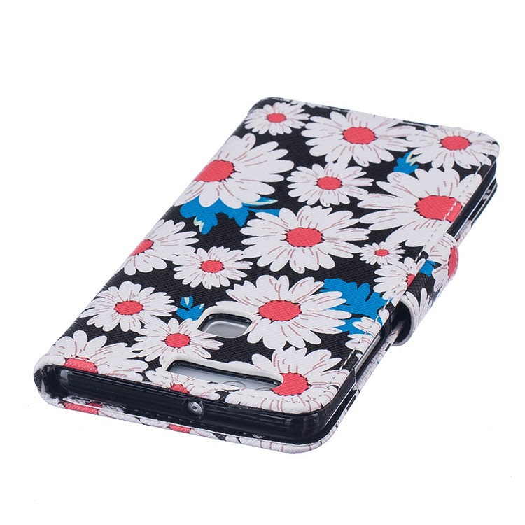 Carrinho De Carteira Padronizado Caso De Couro Para Celular PU Para Huawei P9 - Margarida Branca-7