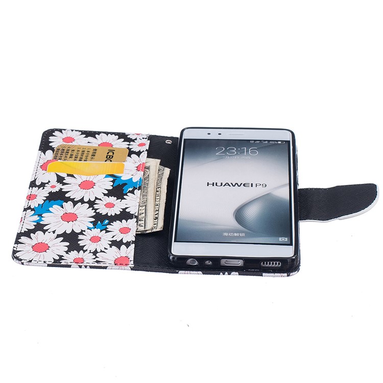 Carrinho De Carteira Padronizado Caso De Couro Para Celular PU Para Huawei P9 - Margarida Branca-8